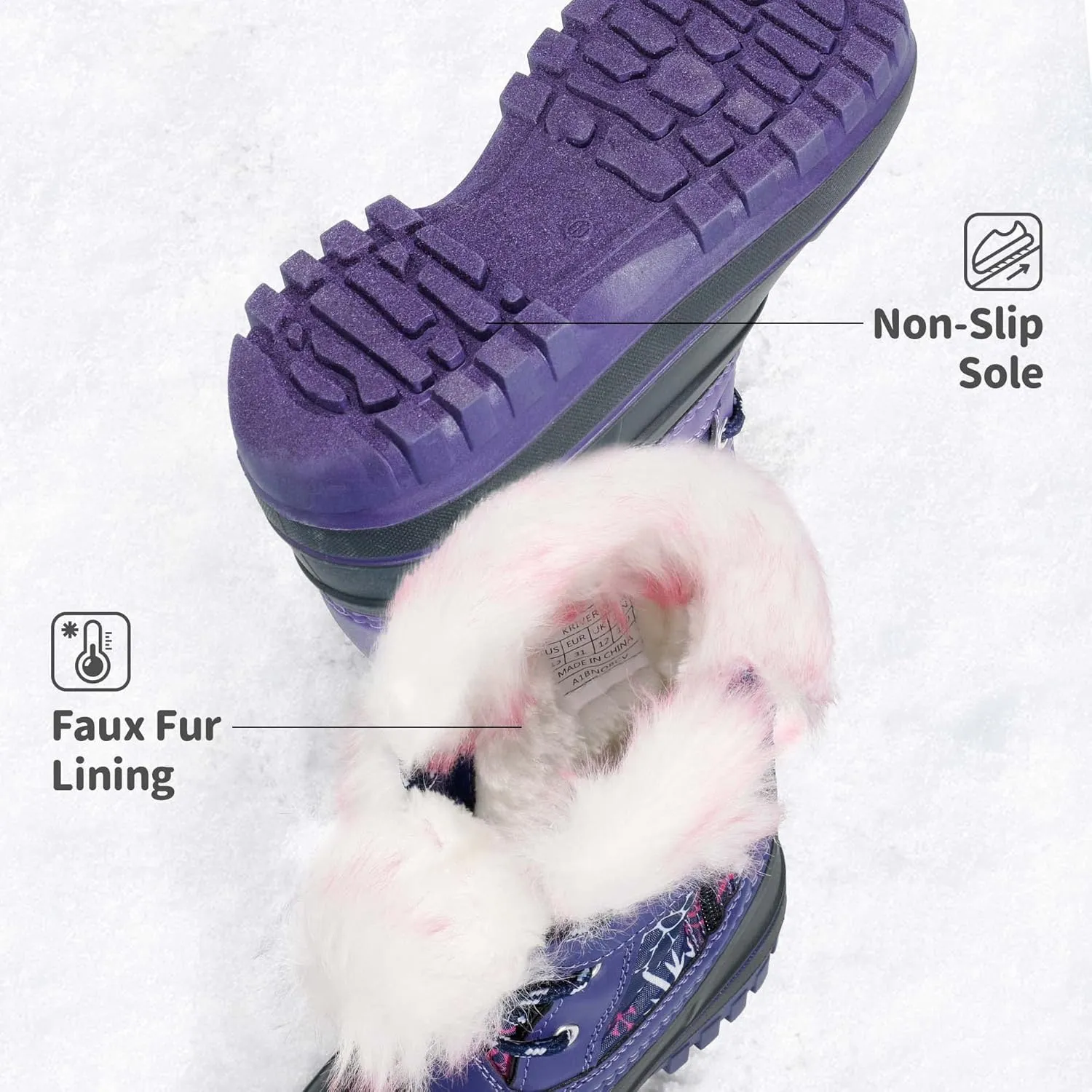 DREAM PAIRS Girls Boys Snow Boots Water-Resistant Outdoor Warm Cozy Anti-Slip Mid Calf Faux Fur Lining Winter Shoes for Little/Big Kids