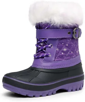 DREAM PAIRS Girls Boys Snow Boots Water-Resistant Outdoor Warm Cozy Anti-Slip Mid Calf Faux Fur Lining Winter Shoes for Little/Big Kids