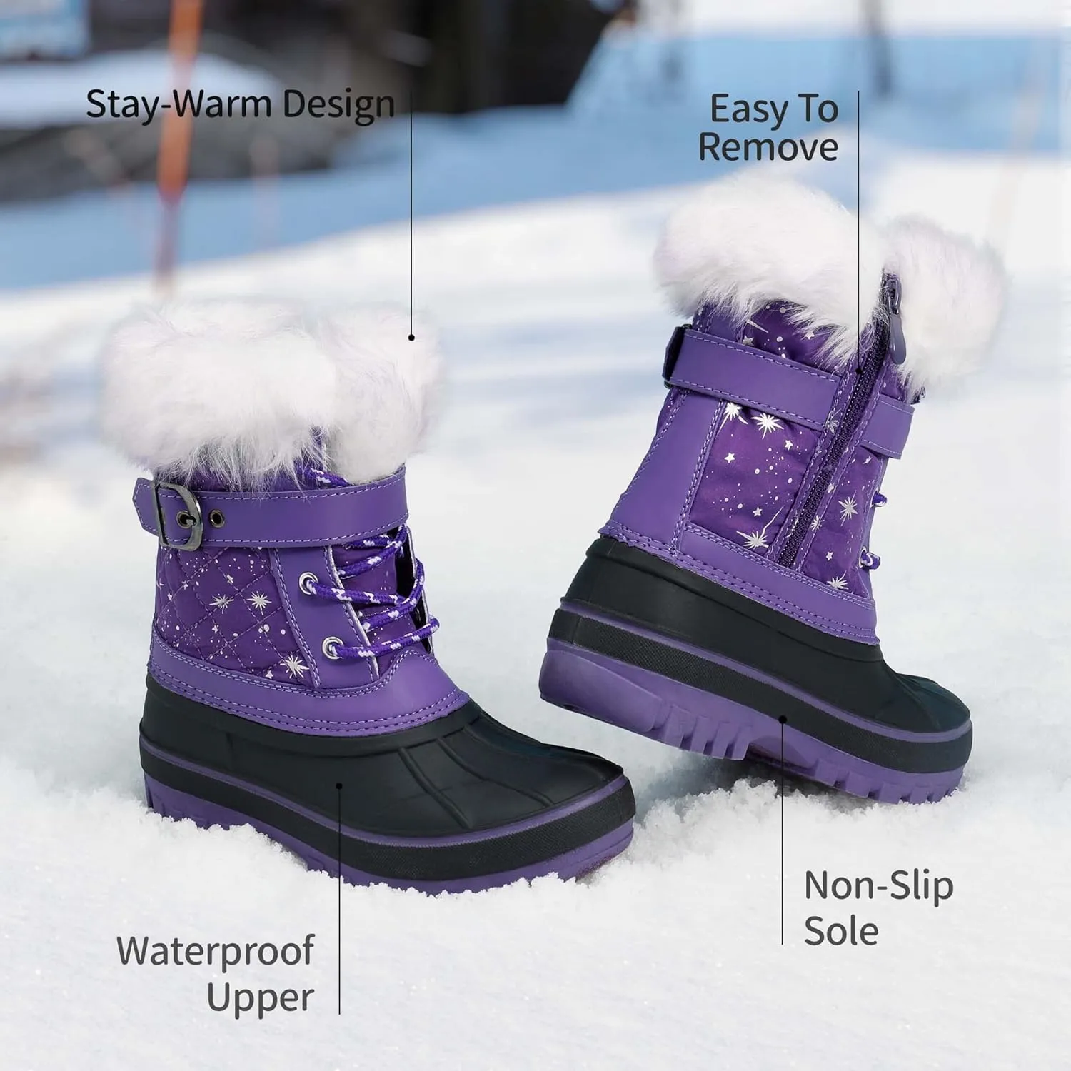 DREAM PAIRS Girls Boys Snow Boots Water-Resistant Outdoor Warm Cozy Anti-Slip Mid Calf Faux Fur Lining Winter Shoes for Little/Big Kids