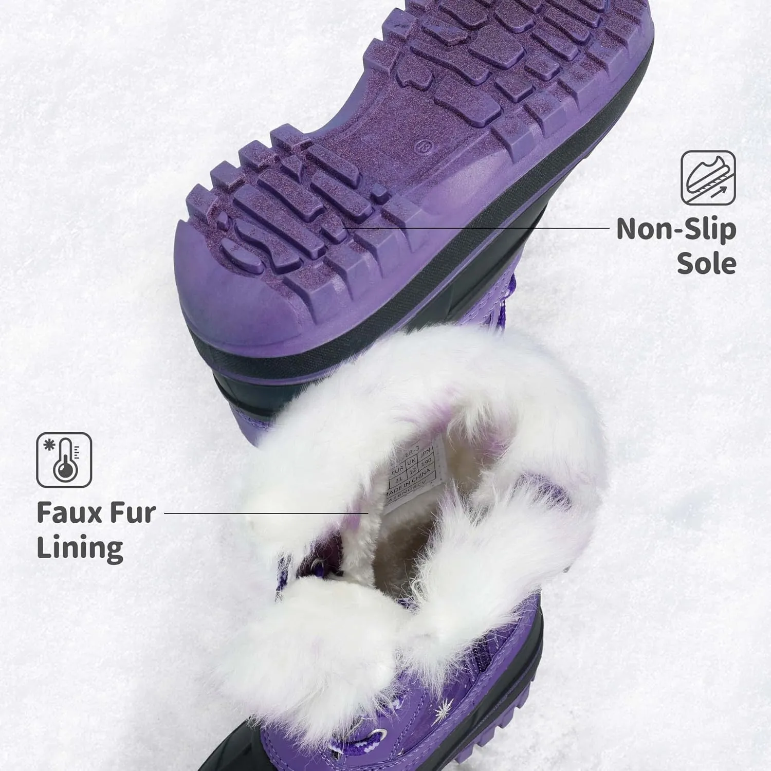 DREAM PAIRS Girls Boys Snow Boots Water-Resistant Outdoor Warm Cozy Anti-Slip Mid Calf Faux Fur Lining Winter Shoes for Little/Big Kids