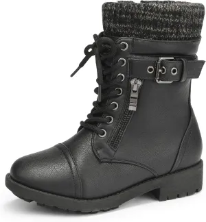 DREAM PAIRS Girl's Mid Calf Combat Ankle Lace up Boots