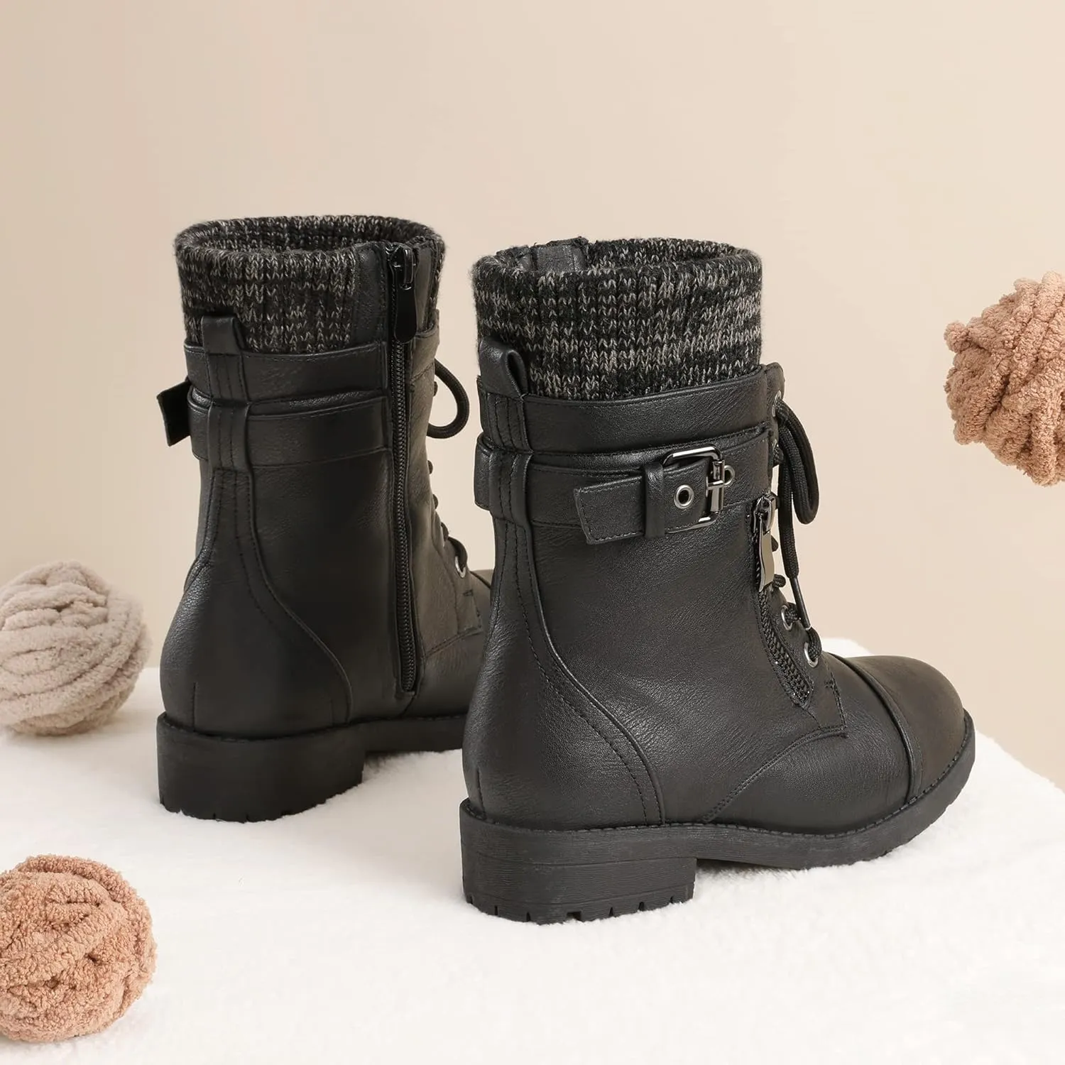 DREAM PAIRS Girl's Mid Calf Combat Ankle Lace up Boots