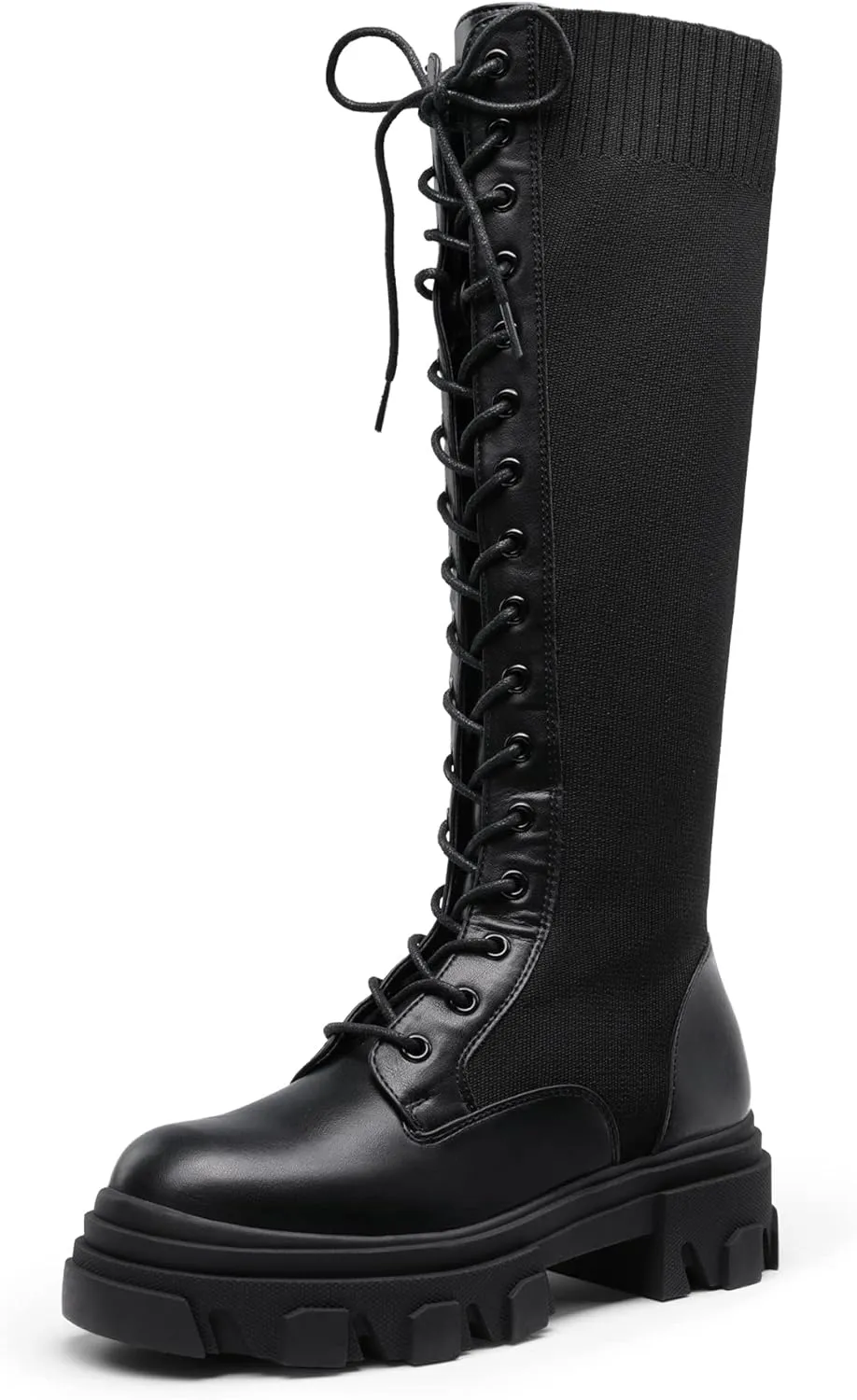DREAM PAIRS Knee High Boots Women, Fashion Combat Boots Chunky Platform Lace Up Lug Sole Boots For Women