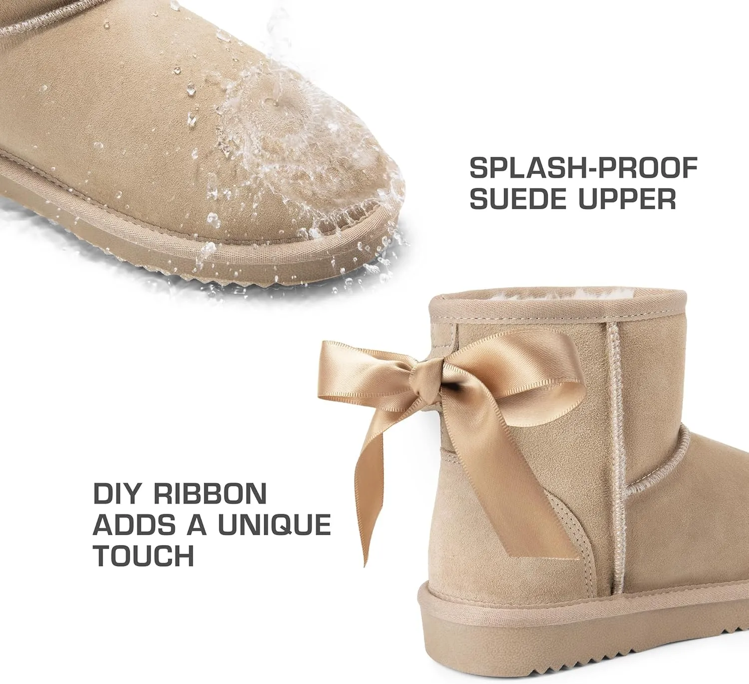 DREAM PAIRS Snow Boots for Women Genuine Suede Faux Fur Lining Water Resistant Anti-Slip Warm Winter Booties Slip On Memory Foam Comfort Ankle Boots FuzzyClassicⅡ Low Boots