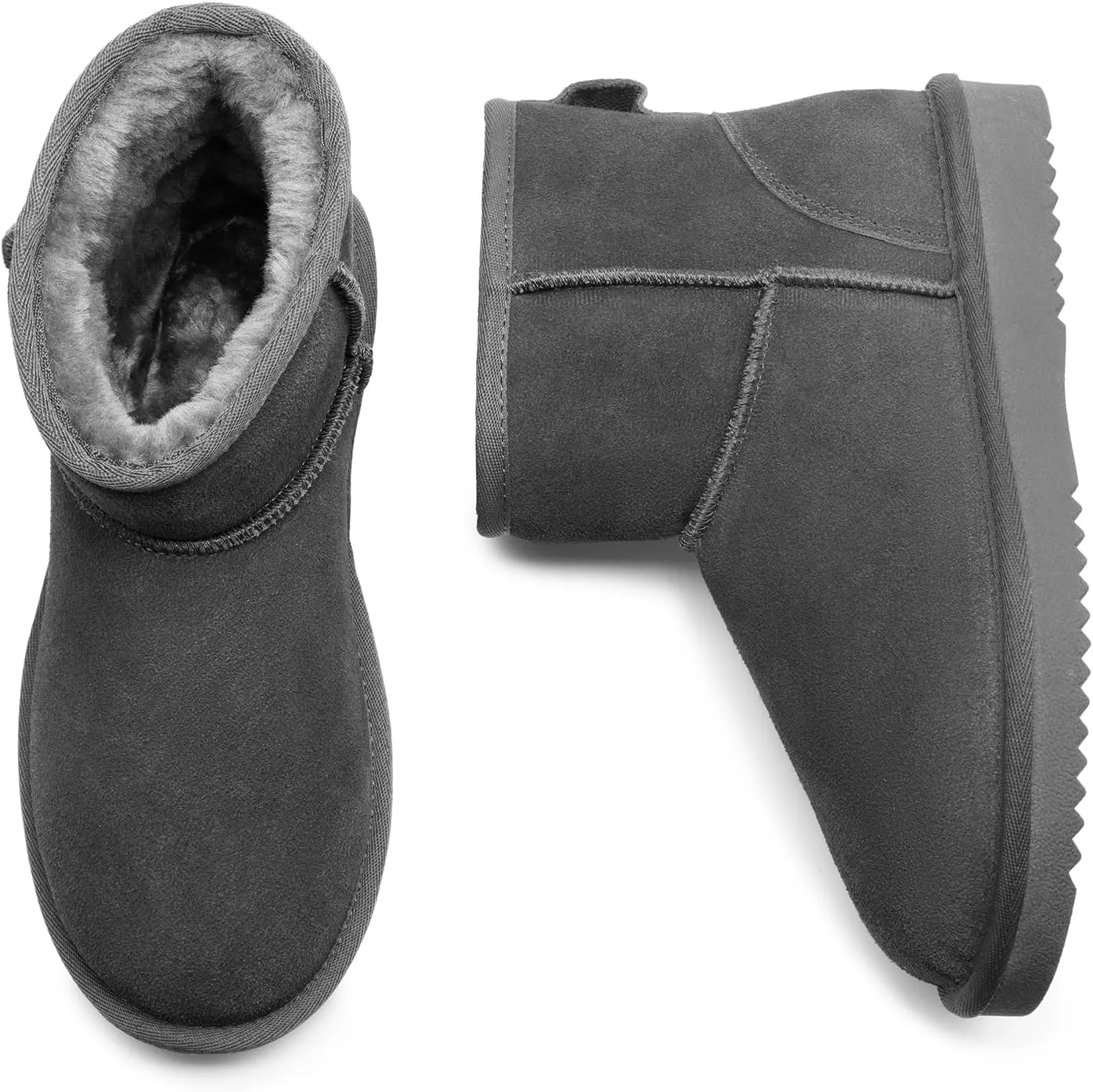 DREAM PAIRS Snow Boots for Women Genuine Suede Faux Fur Lining Water Resistant Anti-Slip Warm Winter Booties Slip On Memory Foam Comfort Ankle Boots FuzzyClassicⅡ Low Boots