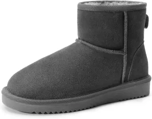 DREAM PAIRS Snow Boots for Women Genuine Suede Faux Fur Lining Water Resistant Anti-Slip Warm Winter Booties Slip On Memory Foam Comfort Ankle Boots FuzzyClassicⅡ Low Boots