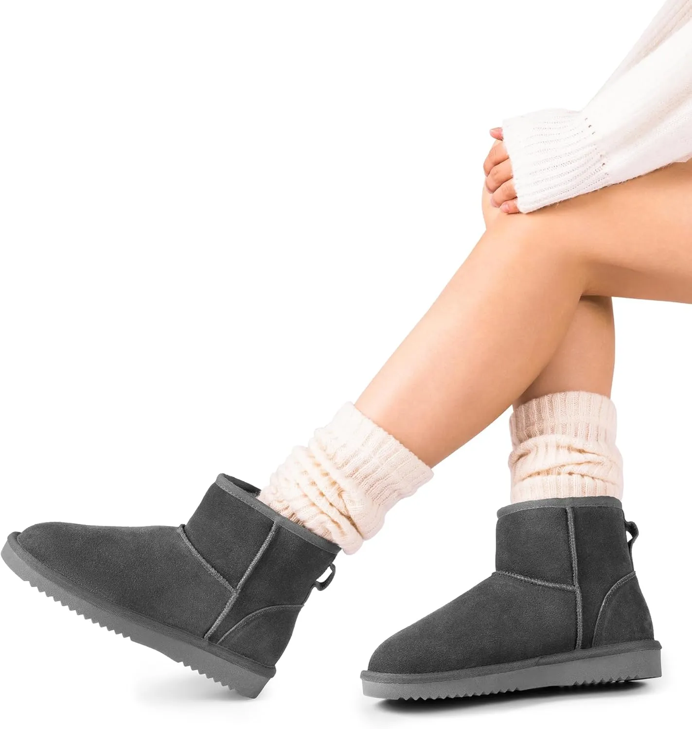 DREAM PAIRS Snow Boots for Women Genuine Suede Faux Fur Lining Water Resistant Anti-Slip Warm Winter Booties Slip On Memory Foam Comfort Ankle Boots FuzzyClassicⅡ Low Boots