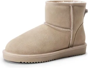 DREAM PAIRS Snow Boots for Women Genuine Suede Faux Fur Lining Water Resistant Anti-Slip Warm Winter Booties Slip On Memory Foam Comfort Ankle Boots FuzzyClassicⅡ Low Boots