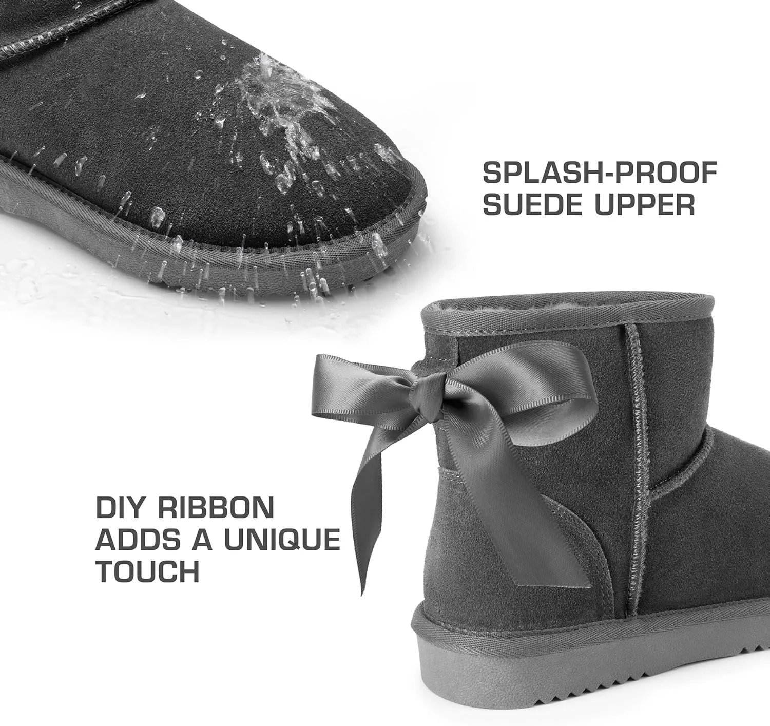 DREAM PAIRS Snow Boots for Women Genuine Suede Faux Fur Lining Water Resistant Anti-Slip Warm Winter Booties Slip On Memory Foam Comfort Ankle Boots FuzzyClassicⅡ Low Boots