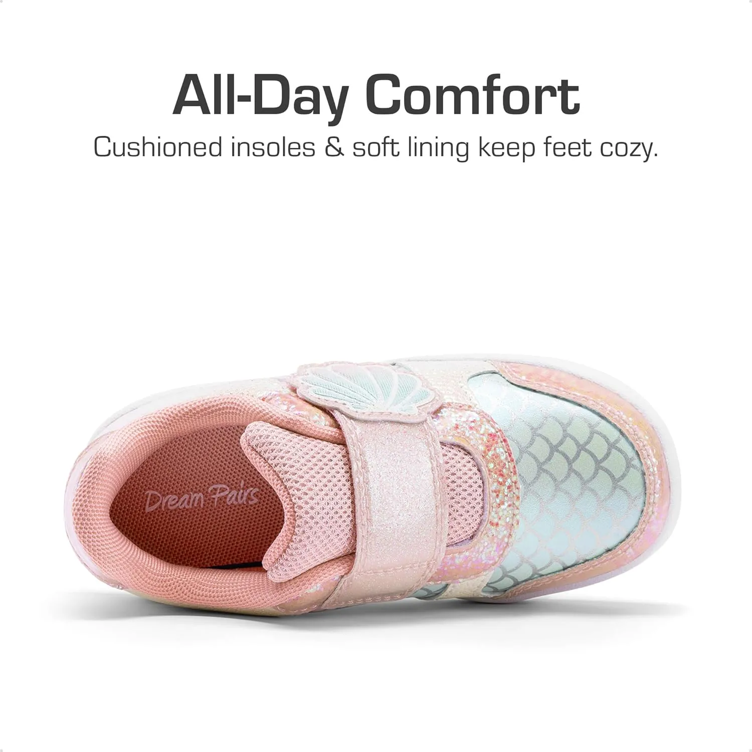 DREAM PAIRS Toddler Girls Sneakers Sparkly Shiny Lightweight Comfortable Hook and Loop Casual Walking Little Kids Shoes