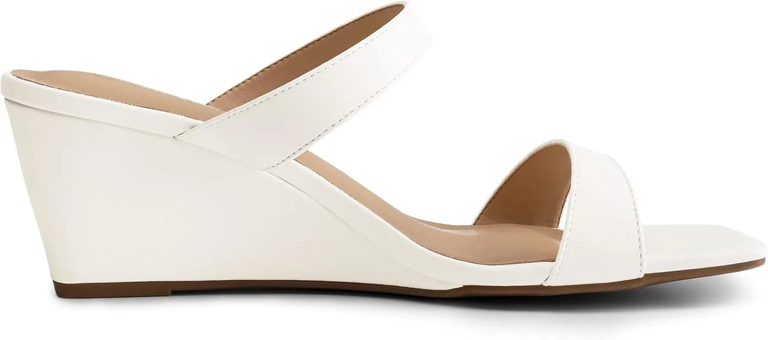 DREAM PAIRS Women Slides Wedge Sandals Square Open Toe Dress Casual Strappy Shoes