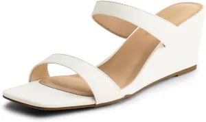 DREAM PAIRS Women Slides Wedge Sandals Square Open Toe Dress Casual Strappy Shoes