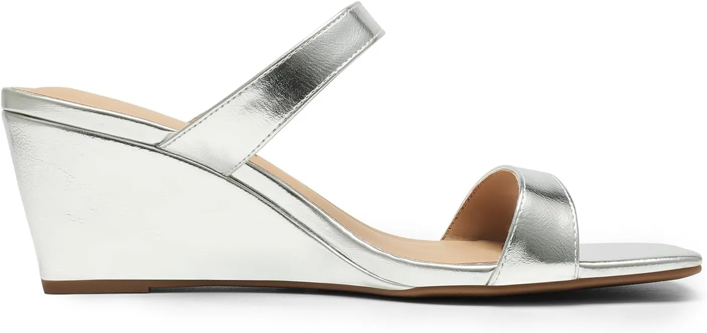 DREAM PAIRS Women Slides Wedge Sandals Square Open Toe Dress Casual Strappy Shoes