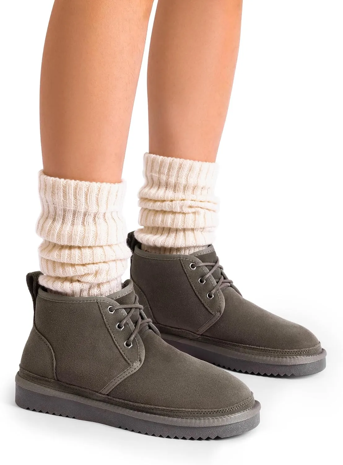 DREAM PAIRS Women's Ankle Winter Boots Genuine Suede Leather Faux Fur Lace Up Snow Warm Comfort Cozy Short Booties FuzzyGo Women's Cozy
