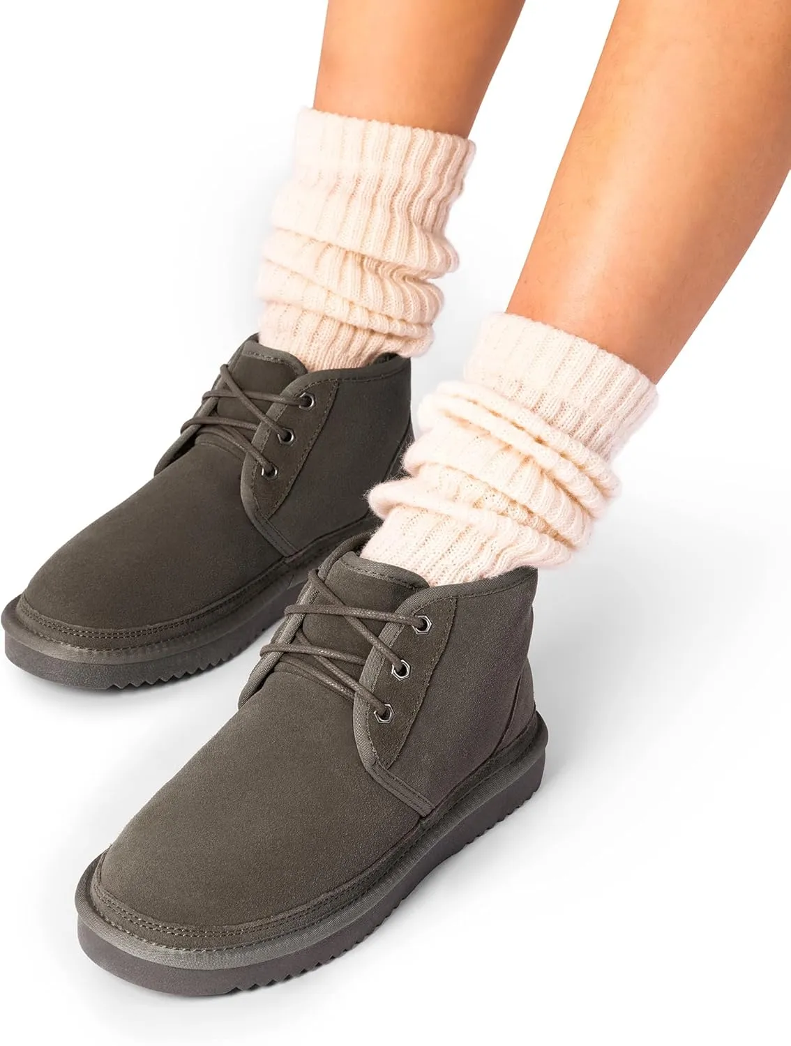 DREAM PAIRS Women's Ankle Winter Boots Genuine Suede Leather Faux Fur Lace Up Snow Warm Comfort Cozy Short Booties FuzzyGo Women's Cozy