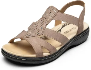 DREAM PAIRS Women's Comfortable Arch Support Dressy Flat Sandals Elastic Open Toe Walking Shoes for Summer