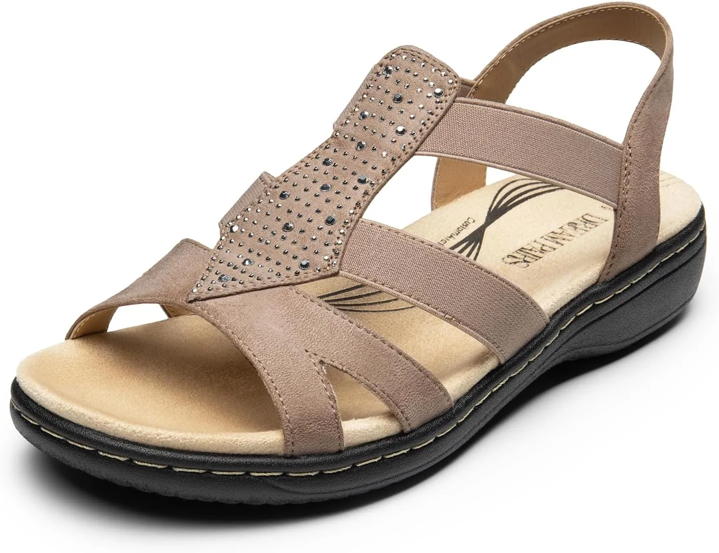 DREAM PAIRS Women's Comfortable Arch Support Dressy Flat Sandals Elastic Open Toe Walking Shoes for Summer