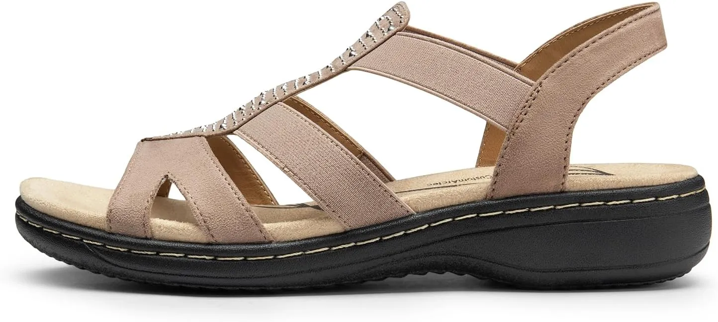 DREAM PAIRS Women's Comfortable Arch Support Dressy Flat Sandals Elastic Open Toe Walking Shoes for Summer
