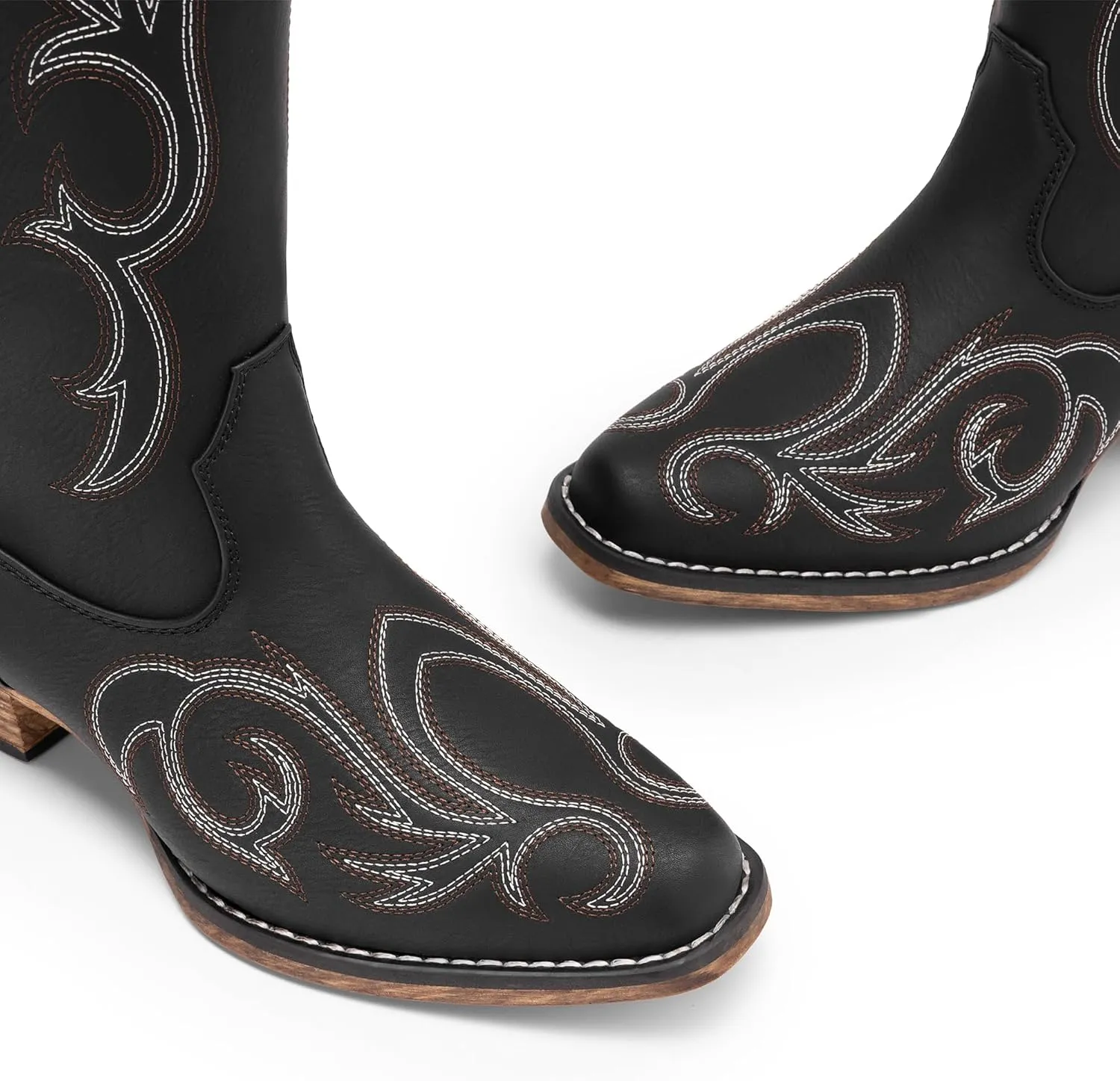 DREAM PAIRS Womens Cowboy Boots Comfortable Cowgirl Knee High Boots Pull On Side Zipper Chunky Heel Embroidered Western Boots