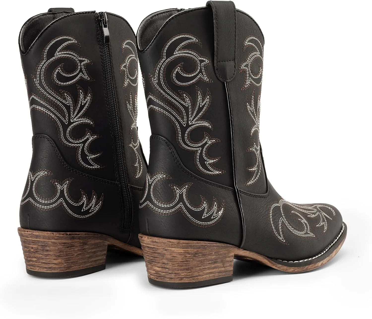 DREAM PAIRS Women's Cowboy Cowgirl Western Boots Embroidered Stitched Ankle Boots Square Toe Chunky Heel Fashion Short Booties with Zipper