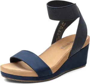 DREAM PAIRS Womens Elastic Ankle Strap Open Toe Platform Wedge Sandals Comfortable Summer Shoes