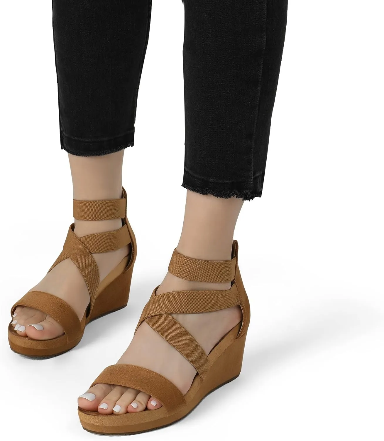 DREAM PAIRS Womens Elastic Ankle Strap Open Toe Platform Wedge Sandals Comfortable Summer Shoes
