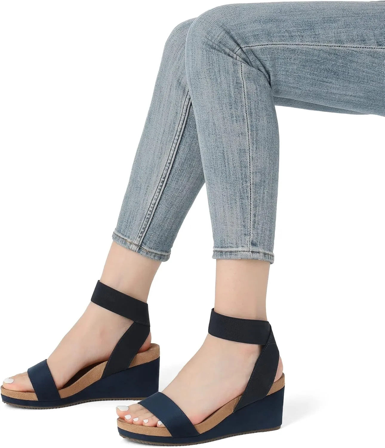 DREAM PAIRS Womens Elastic Ankle Strap Open Toe Platform Wedge Sandals Comfortable Summer Shoes