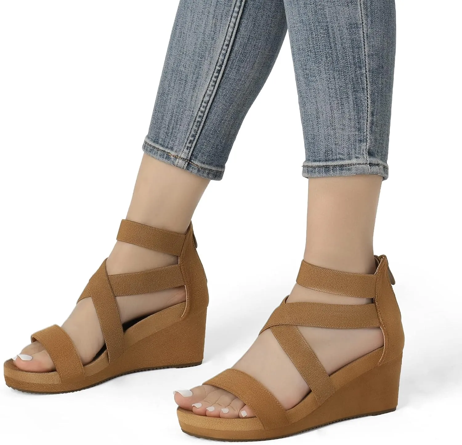 DREAM PAIRS Womens Elastic Ankle Strap Open Toe Platform Wedge Sandals Comfortable Summer Shoes