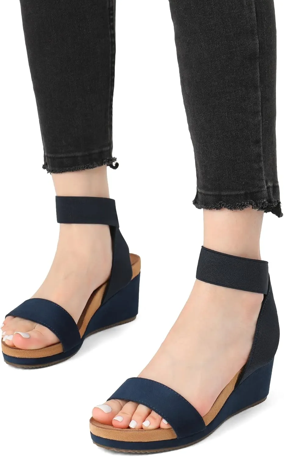 DREAM PAIRS Womens Elastic Ankle Strap Open Toe Platform Wedge Sandals Comfortable Summer Shoes