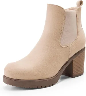 DREAM PAIRS Women's High Chunky Heel Chelsea Ankle Boots Slip On Elastic Fall Heeld Booties Shoes