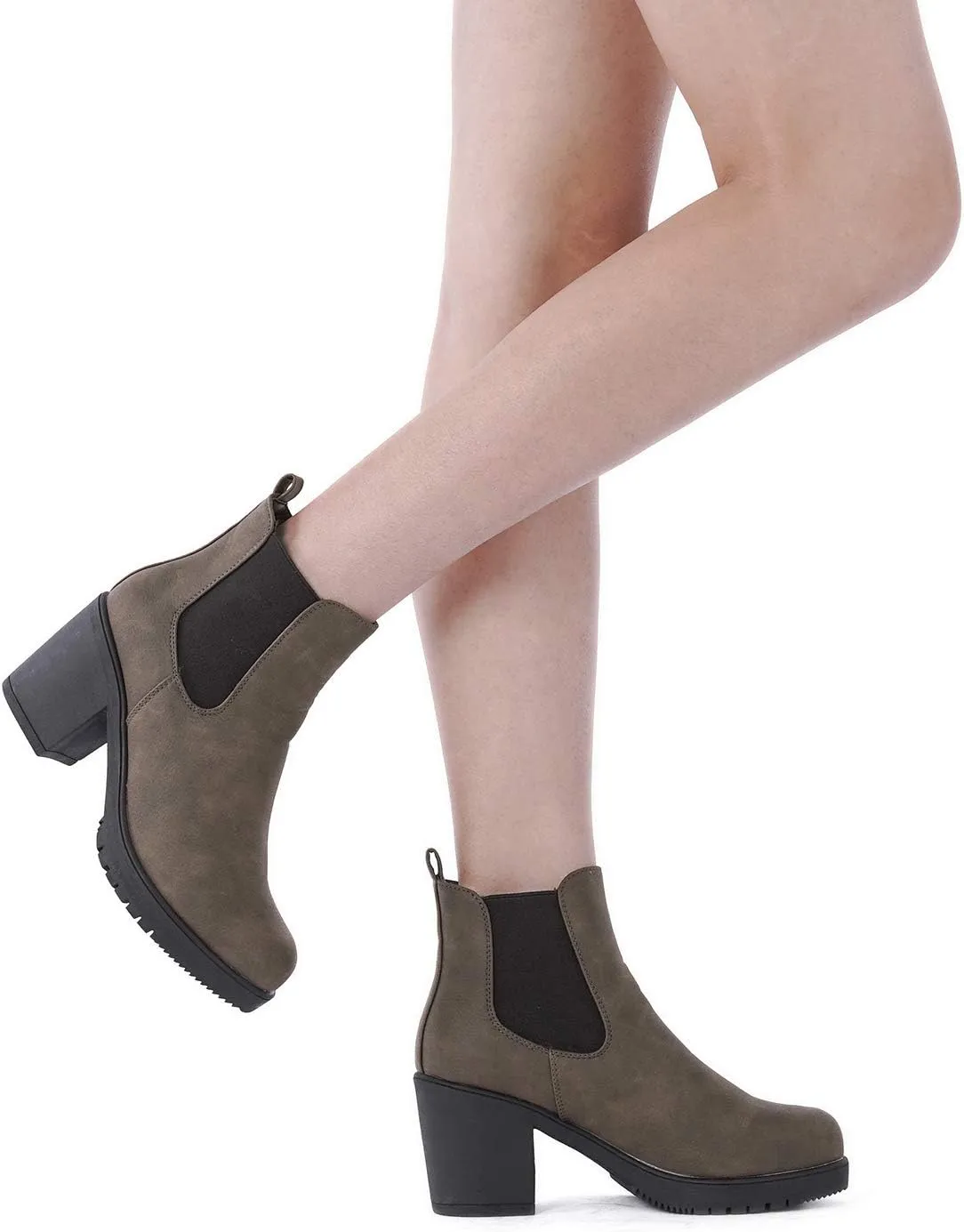 DREAM PAIRS Women's High Chunky Heel Chelsea Ankle Boots Slip On Elastic Fall Heeld Booties Shoes