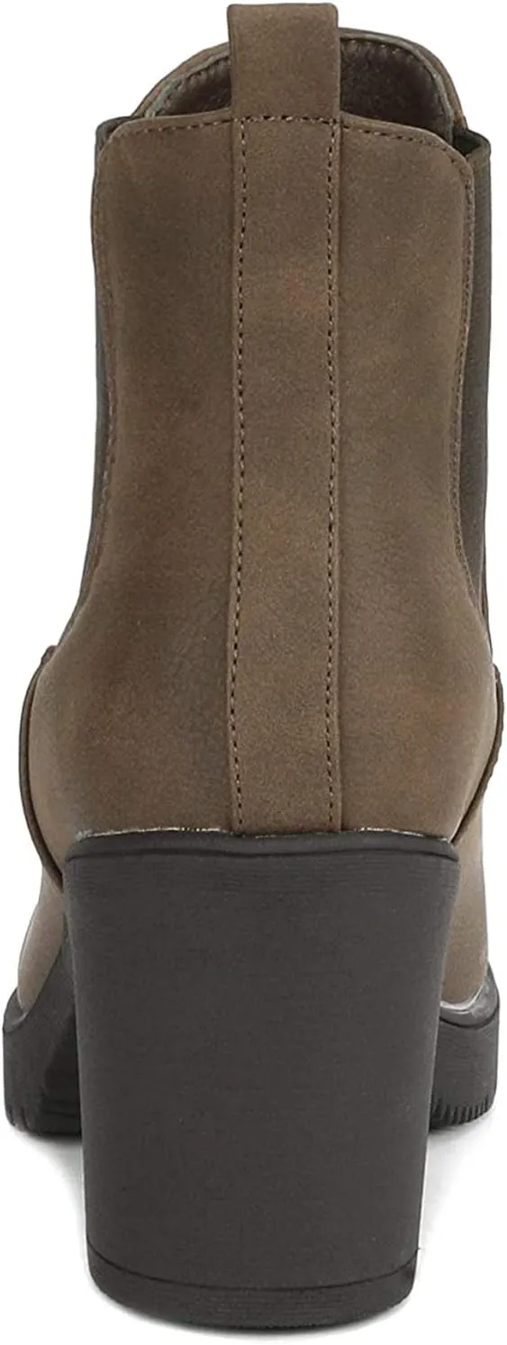 DREAM PAIRS Women's High Chunky Heel Chelsea Ankle Boots Slip On Elastic Fall Heeld Booties Shoes