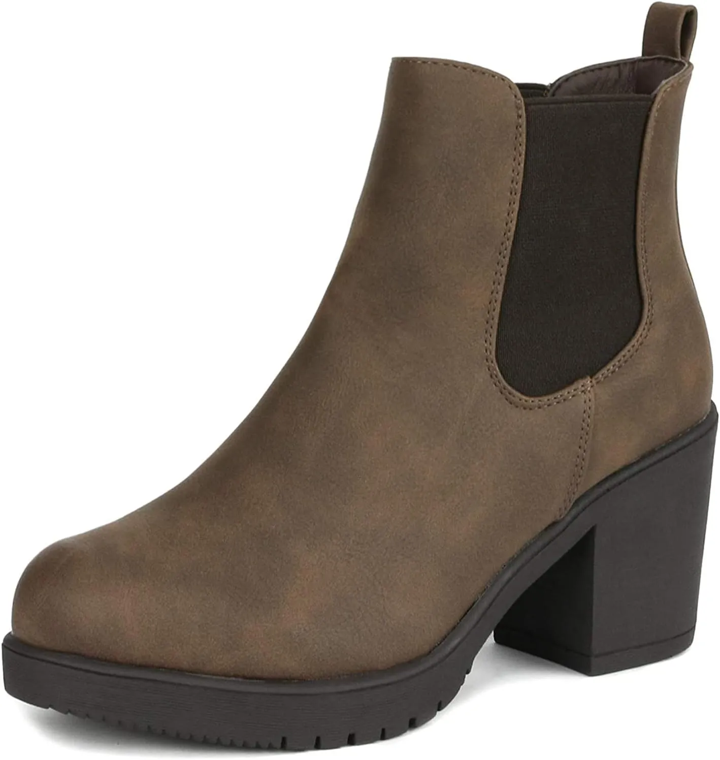 DREAM PAIRS Women's High Chunky Heel Chelsea Ankle Boots Slip On Elastic Fall Heeld Booties Shoes