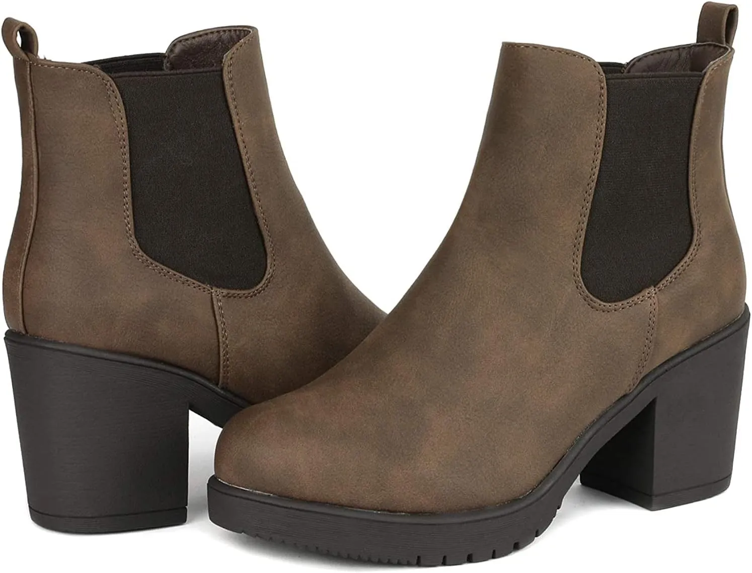 DREAM PAIRS Women's High Chunky Heel Chelsea Ankle Boots Slip On Elastic Fall Heeld Booties Shoes