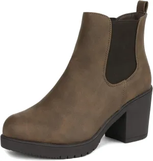 DREAM PAIRS Women's High Chunky Heel Chelsea Ankle Boots Slip On Elastic Fall Heeld Booties Shoes