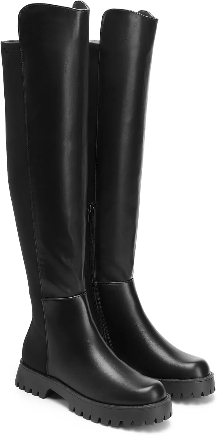 DREAM PAIRS Women's Knee High Boots, Platform Chunky Heel Thigh High Fashion Over The Knee Boots, SDOB2407W