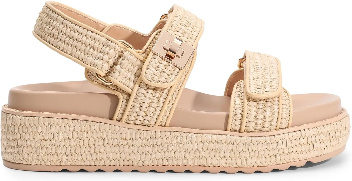 DREAM PAIRS Women's Low Wedge Sandals Comfortable Arch Support Platform Open toe Casual Dressy Flat Summer Sandals with Adjustable Straps