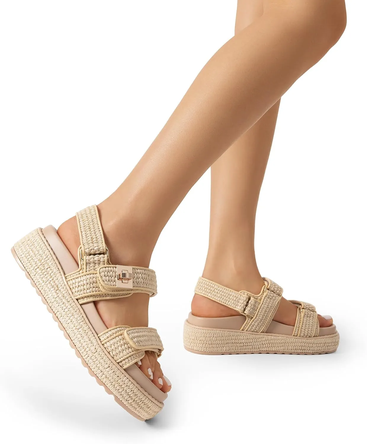 DREAM PAIRS Women's Low Wedge Sandals Comfortable Arch Support Platform Open toe Casual Dressy Flat Summer Sandals with Adjustable Straps