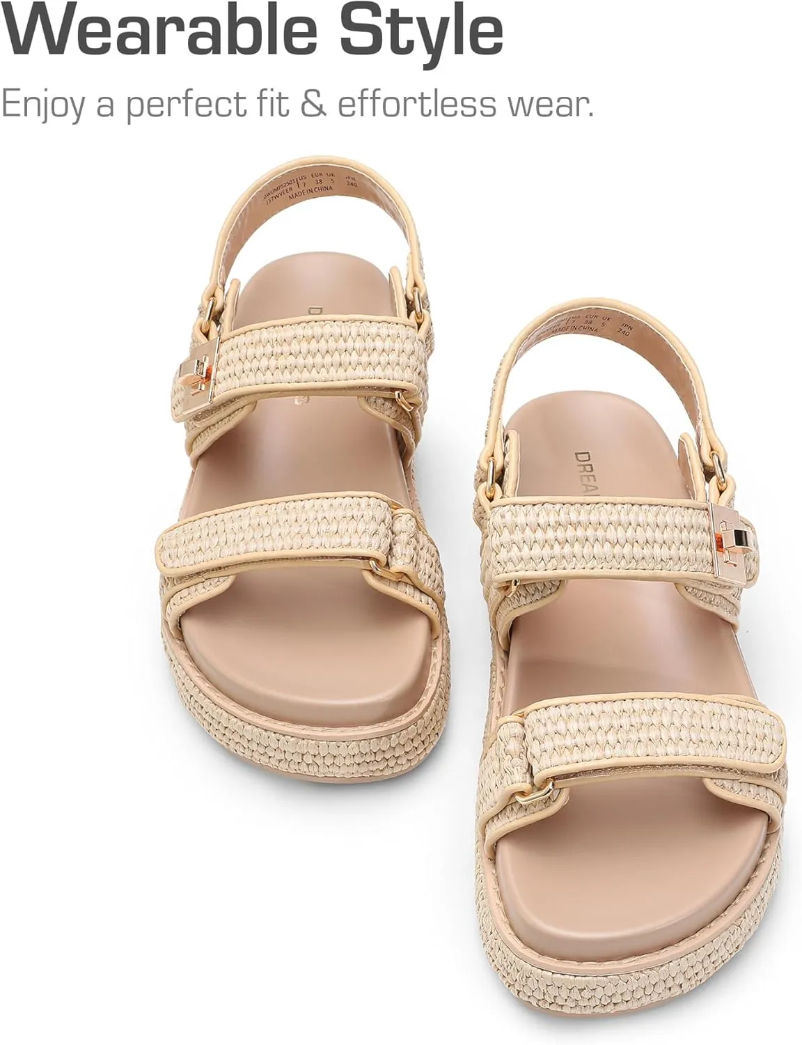DREAM PAIRS Women's Low Wedge Sandals Comfortable Arch Support Platform Open toe Casual Dressy Flat Summer Sandals with Adjustable Straps