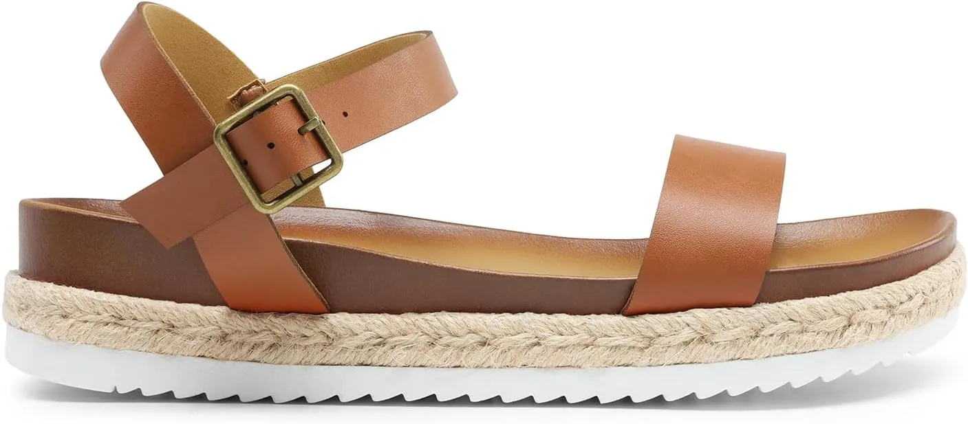 DREAM PAIRS Women’s Open Toe Ankle Strap Espadrille Casual Flatform Platform Wedge Sandals