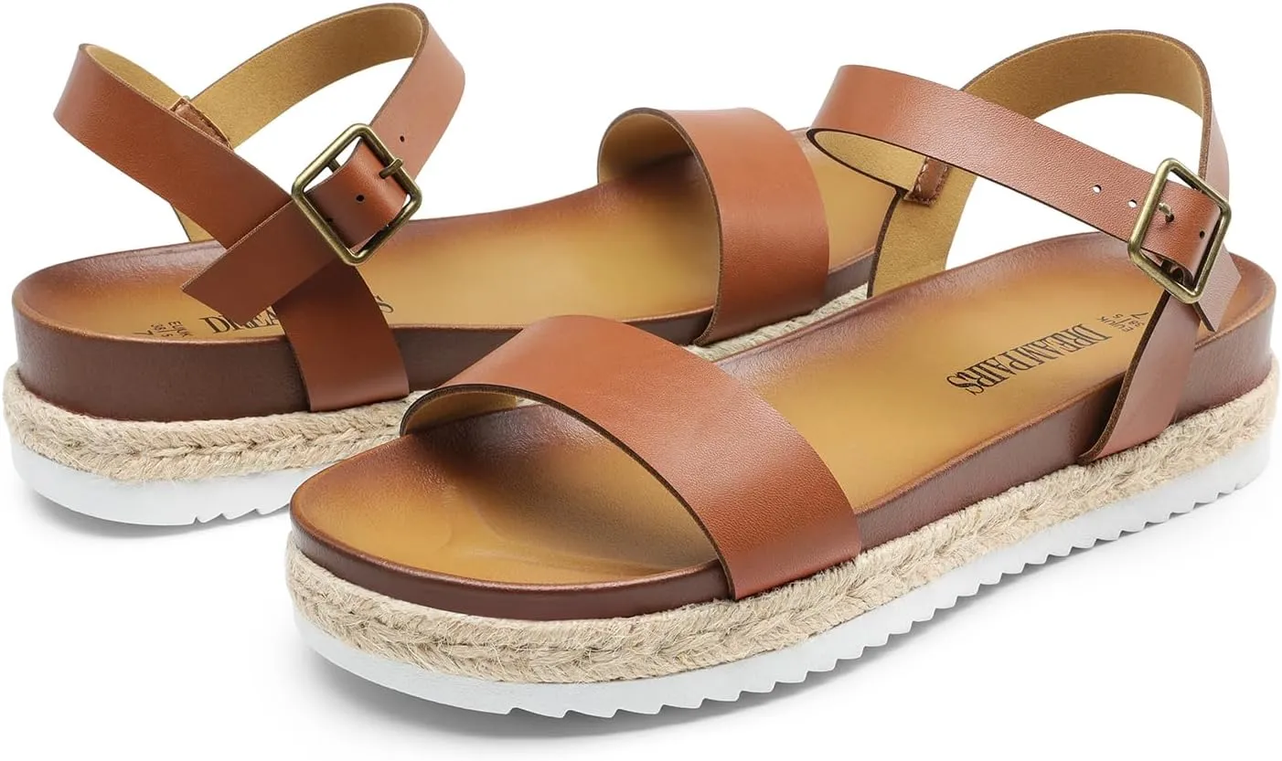 DREAM PAIRS Women’s Open Toe Ankle Strap Espadrille Casual Flatform Platform Wedge Sandals