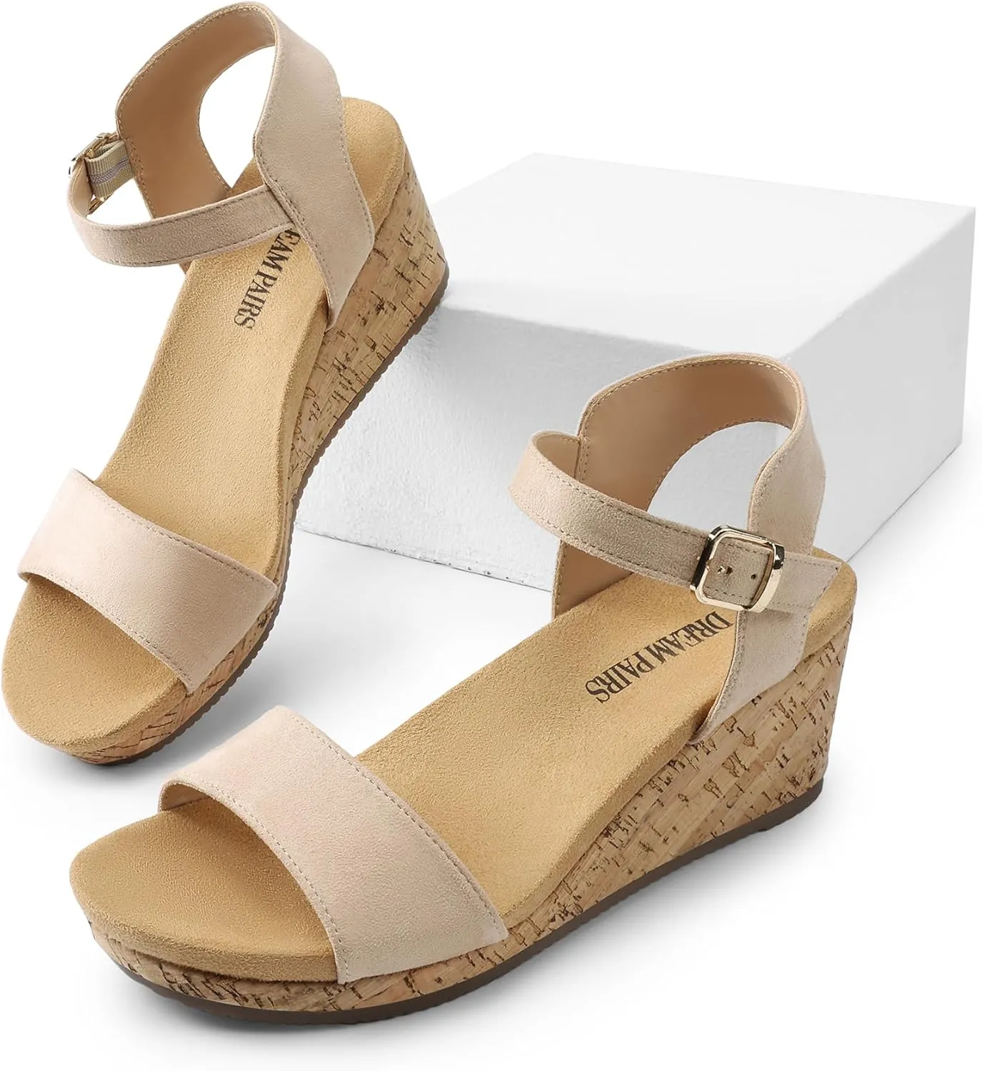 DREAM PAIRS Women's Open Toe Buckle Ankle Strap Platform Wedge Sandals