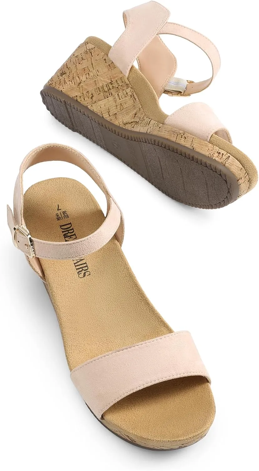 DREAM PAIRS Women's Open Toe Buckle Ankle Strap Platform Wedge Sandals