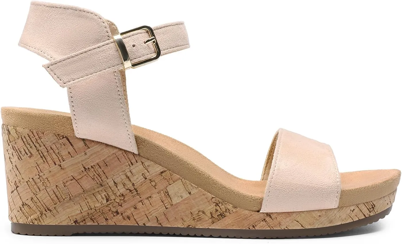 DREAM PAIRS Women's Open Toe Buckle Ankle Strap Platform Wedge Sandals