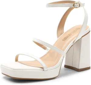 DREAM PAIRS Women's Platform Strappy Heels Open Toe Ankle Strap Square Party Sandals Y2K Dress Shoes