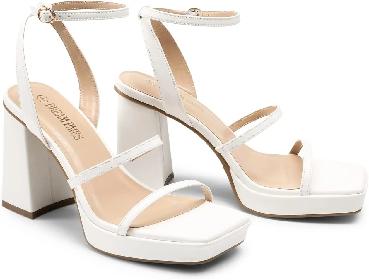 DREAM PAIRS Women's Platform Strappy Heels Open Toe Ankle Strap Square Party Sandals Y2K Dress Shoes