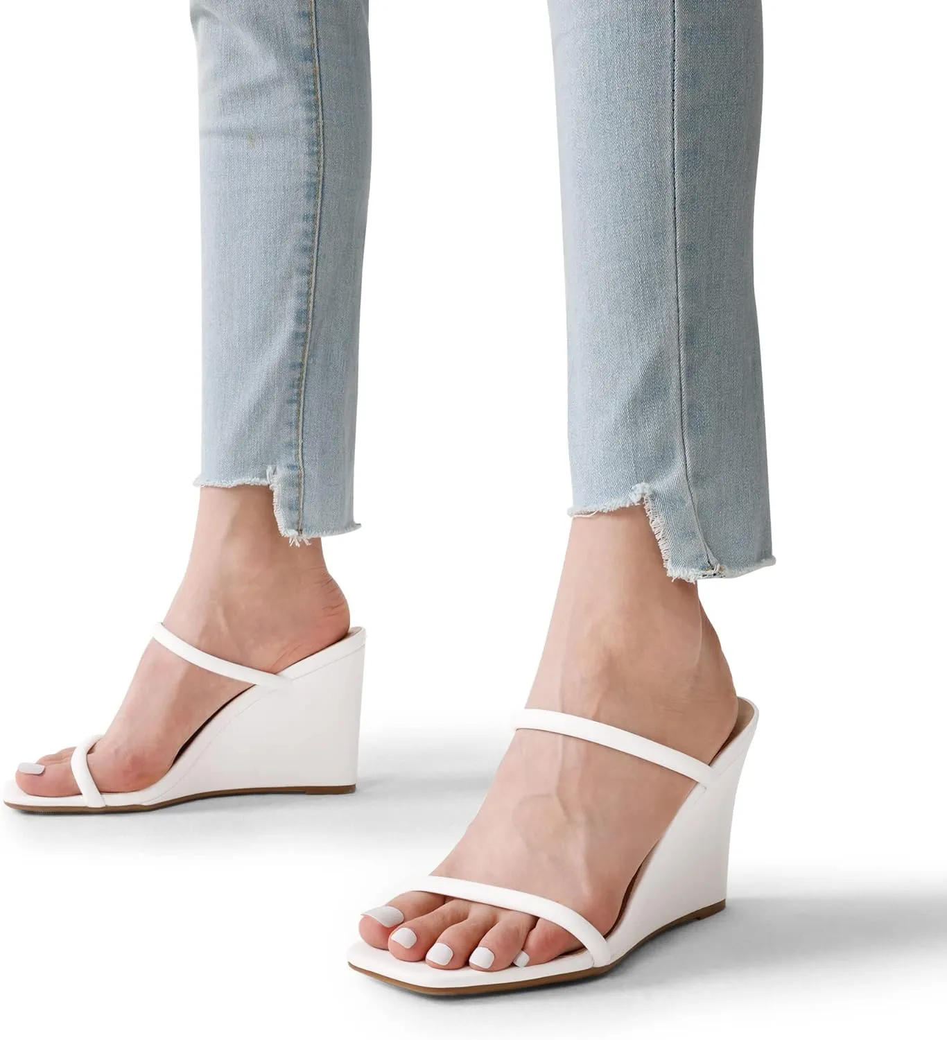 DREAM PAIRS Women's Slides Wedge Sandals Two Strap Square Open Toe Dress Shoes