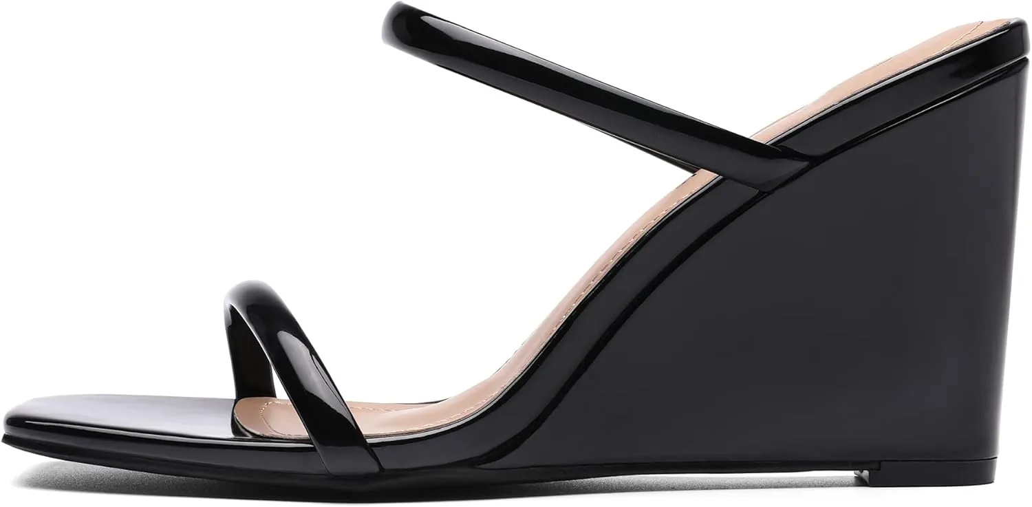 DREAM PAIRS Women's Slides Wedge Sandals Two Strap Square Open Toe Dress Shoes