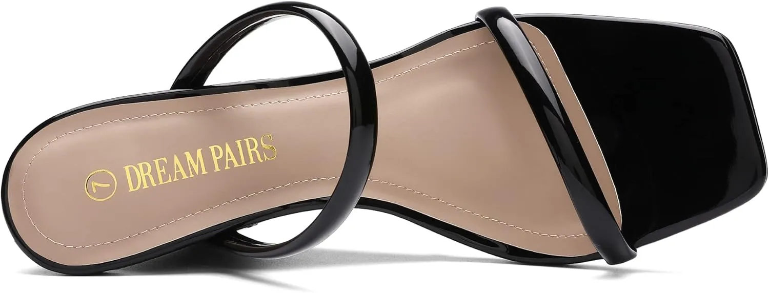 DREAM PAIRS Women's Slides Wedge Sandals Two Strap Square Open Toe Dress Shoes