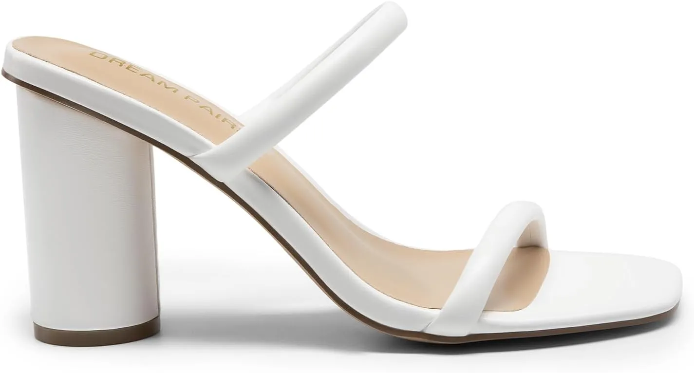 DREAM PAIRS Women's Square Open Toe Block Heels Two Strap Slip On High Heeled Slides Sandals